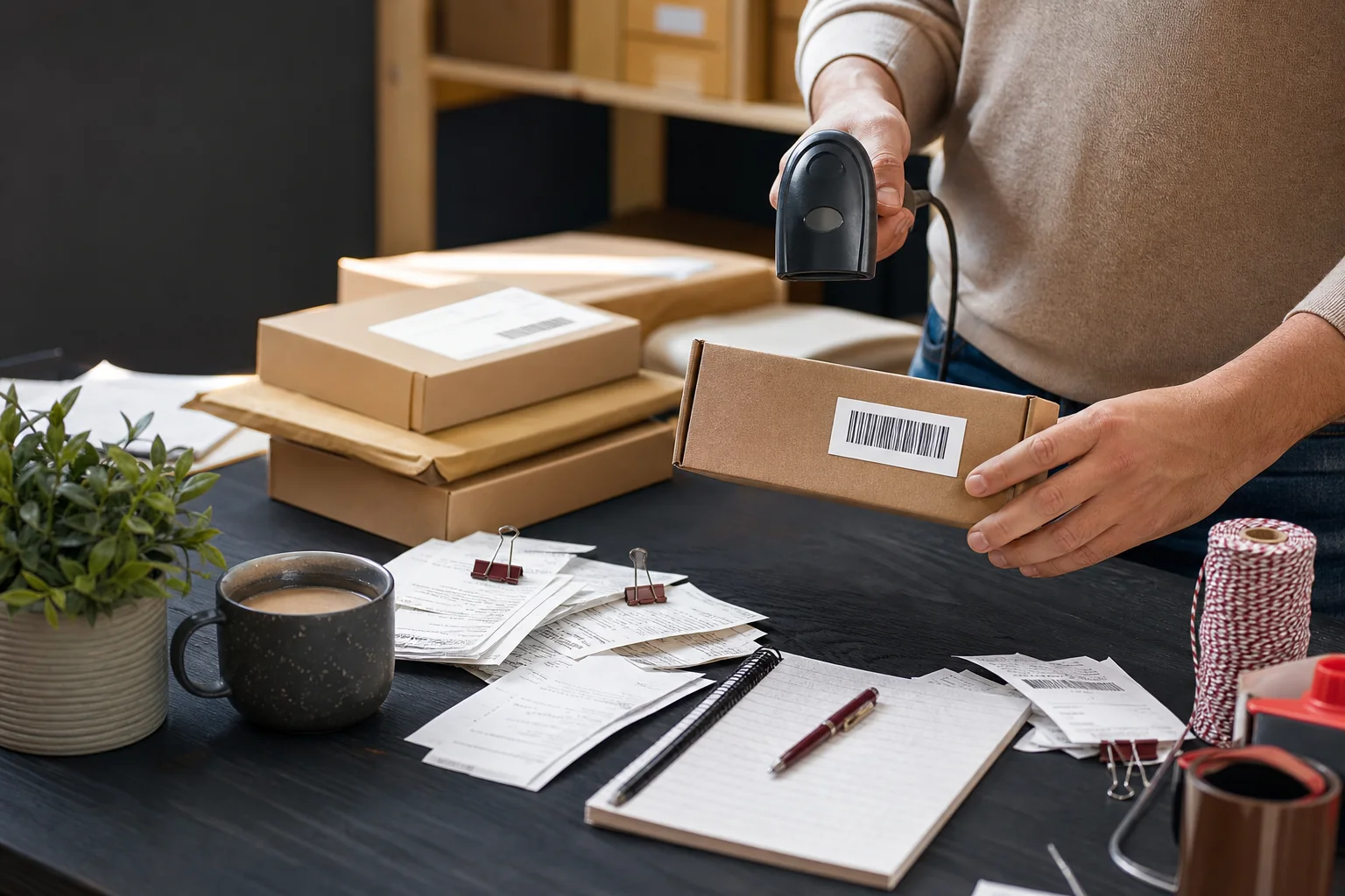 Online seller scanning orders while tracking sales receipts and expenses