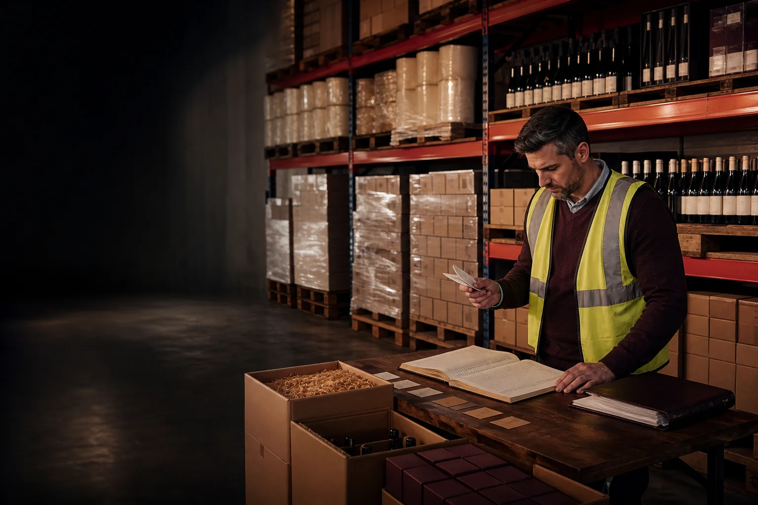 Warehouse accountant checking inventory layers and cost of goods sold records